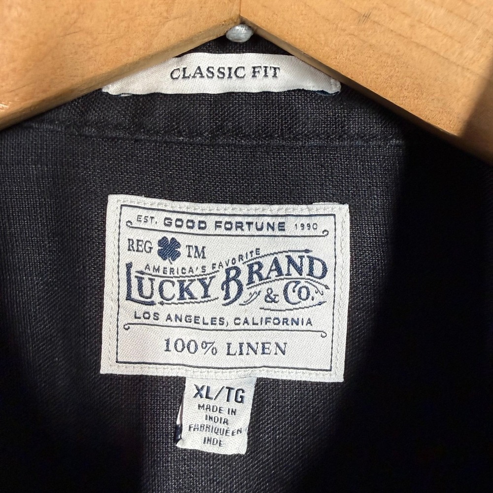 Y2K Inspired Lucky Brand 100% Linen Shirt Men's XL Charcoal Black Button Up - Picture 4 of 10